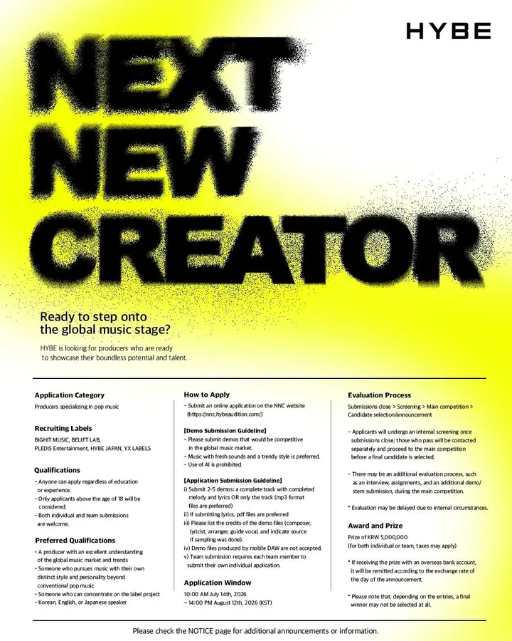 HYBE Launches ‘Next New Creator’ To Find Their Global Music Producers