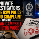 PRIVATE INVESTIGATORS LODGE NSW POLICE FRAUD COMPLAINT NAMING ADRIAN CAMPBELL AND HILTON WOOD