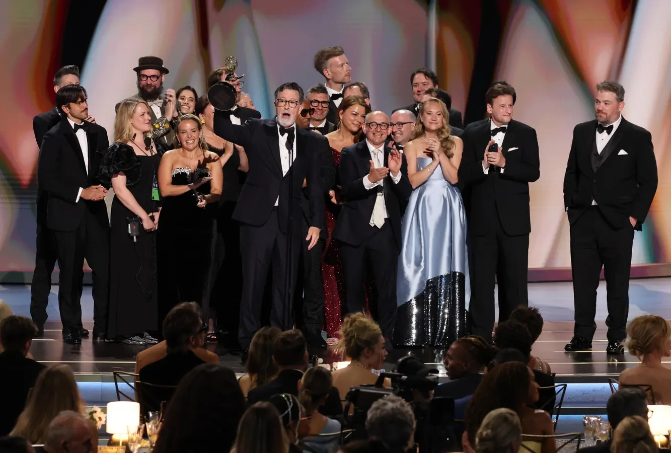 Stephen Colbert Uses His Outstanding Variety Win To Uplift His Crew